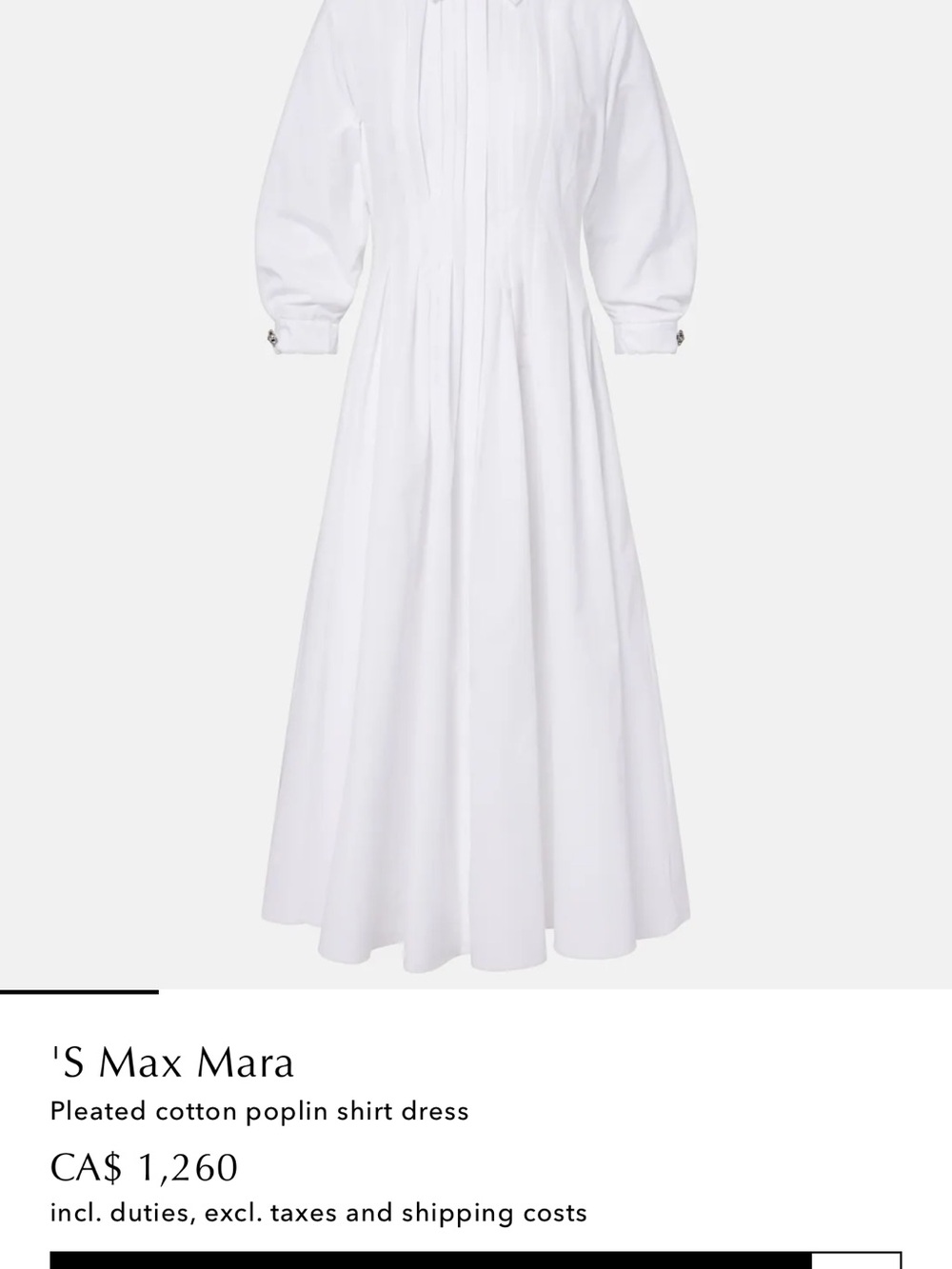 MaxMara White Long-Sleeve Pleated Cotton Poplin Maxi